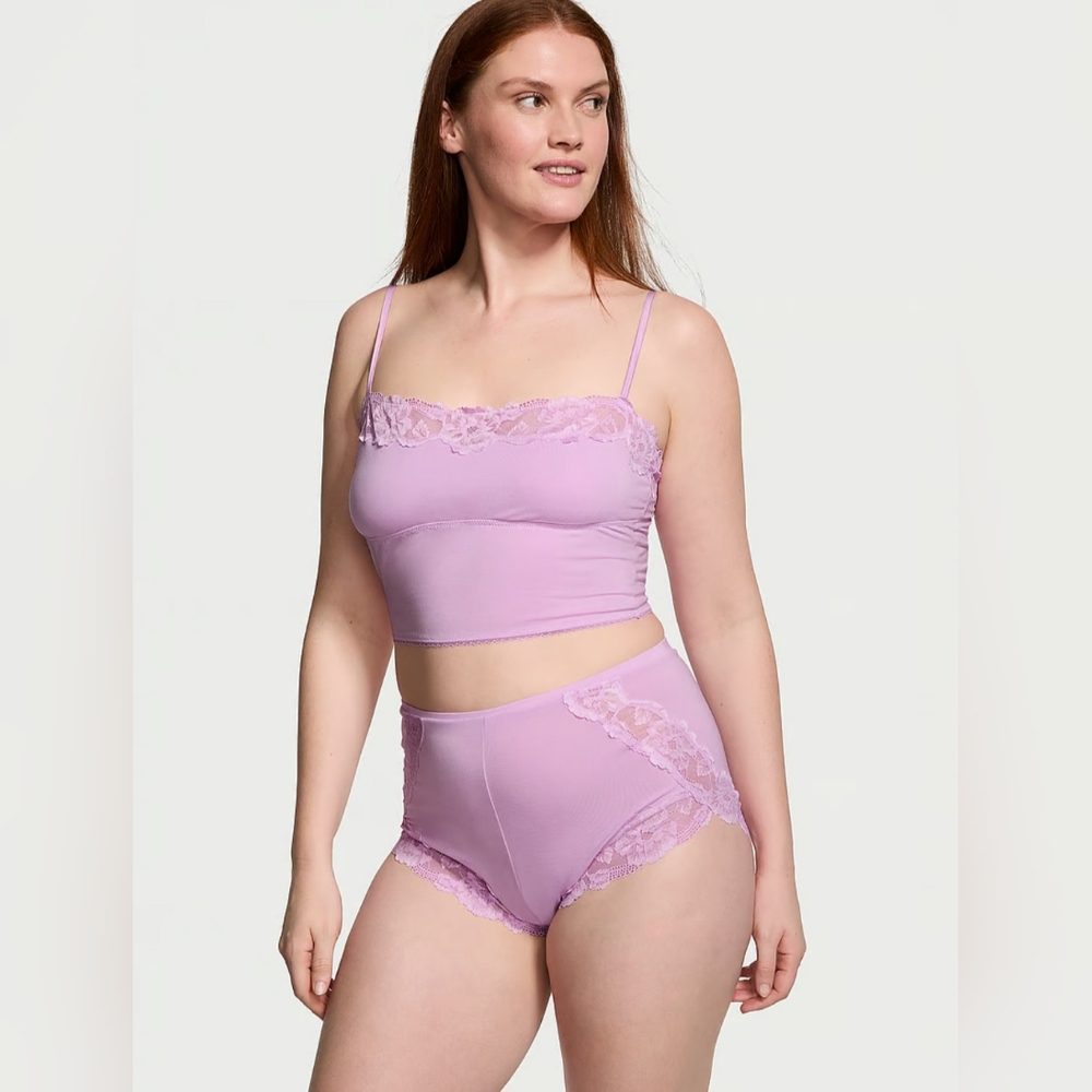 NWT Victoria's Secret Purple Lace Trim Cami & Shorts Soft Modal Pajama Set Large